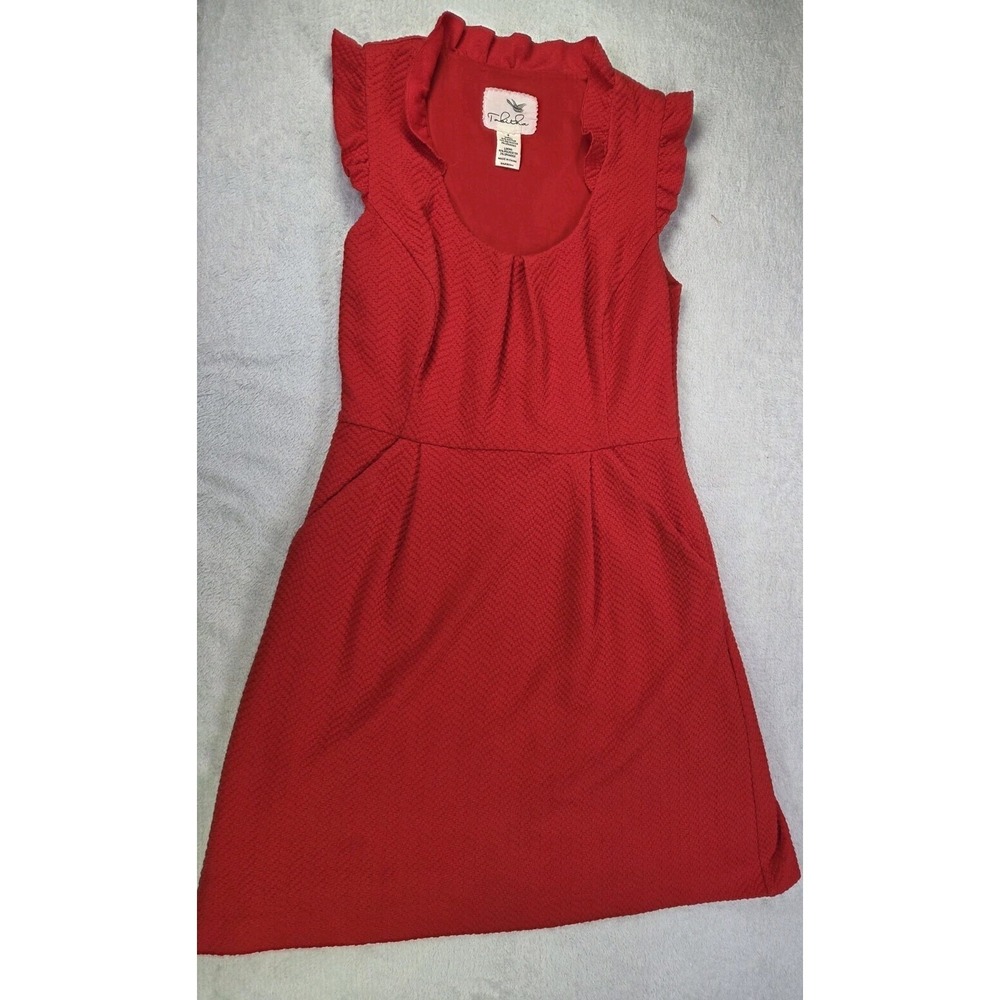 Tabitha Anthropologie Red Dress Womens 8 Fit Flare Ruffle Textured Cocktail